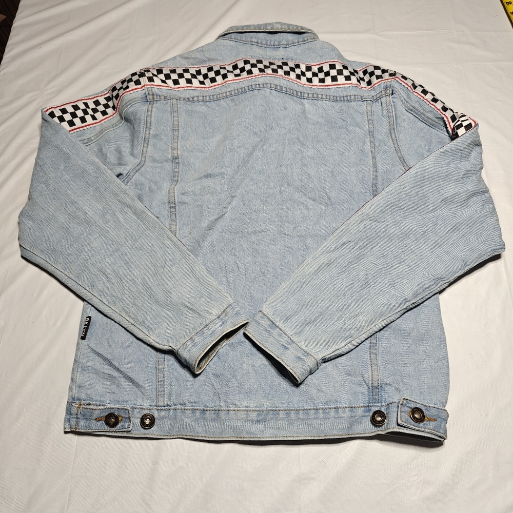 Brooklyn Cloth Denim Jacket Women’s Small Blue Checkered Skater Y2K Grunge - Picture 11 of 14